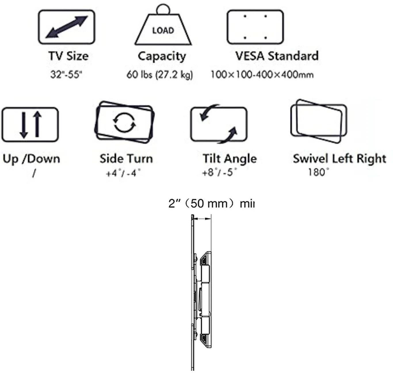 Swivel TV Wall Mount Bracket for 32–55 Inch TVs/Monitors | Adjustable Full Motion TV Mount