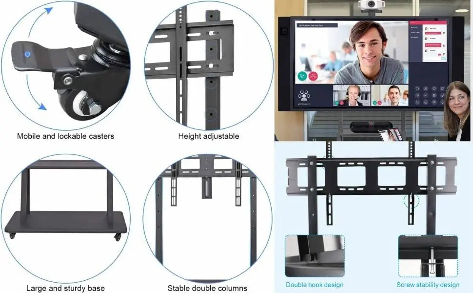 Heavy Duty Mobile TV Trolley Stand for 32–65 Inch TVs | Rolling Floor Mount