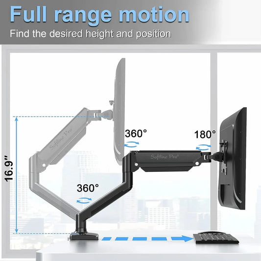 Premium Gas Spring Single Monitor Arm Desk Mount for 17-32 Inch Screens