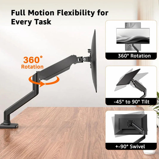 Premium Gas Spring Single Monitor Arm Desk Mount for 17-32 Inch Screens