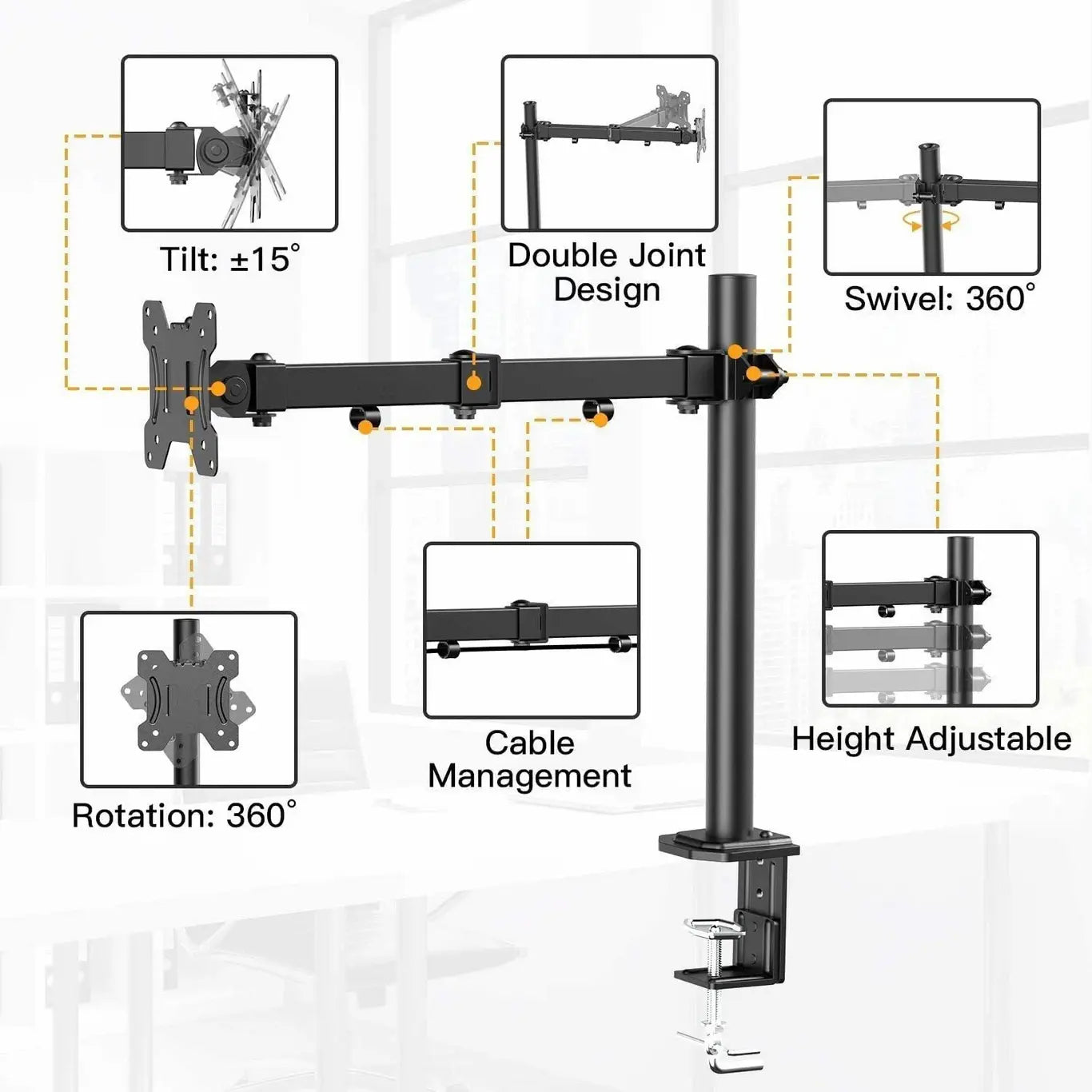 Single Monitor Desk Mount Stand | Adjustable Monitor Arm for 13-32 Inch Screens