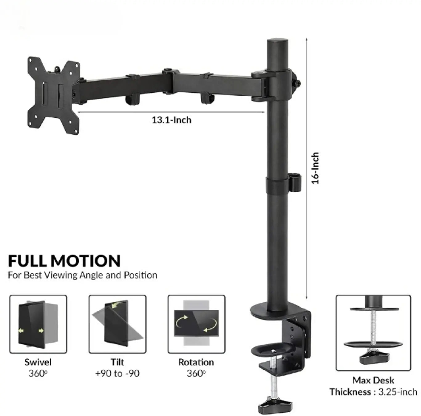 Single Monitor Desk Mount Stand | Adjustable Monitor Arm for 13-32 Inch Screens