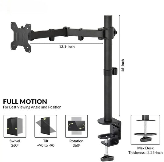 Single Monitor Desk Mount Stand | Adjustable Monitor Arm for 13-32 Inch Screens
