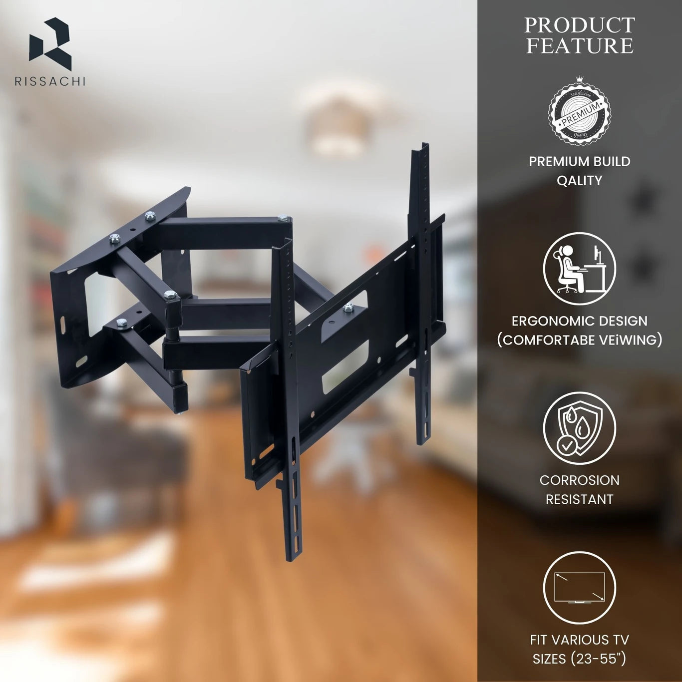 Double Arm Flexible TV Wall Mount for 32–65 Inch TVs | Full Motion Swivel & Tilt Bracket