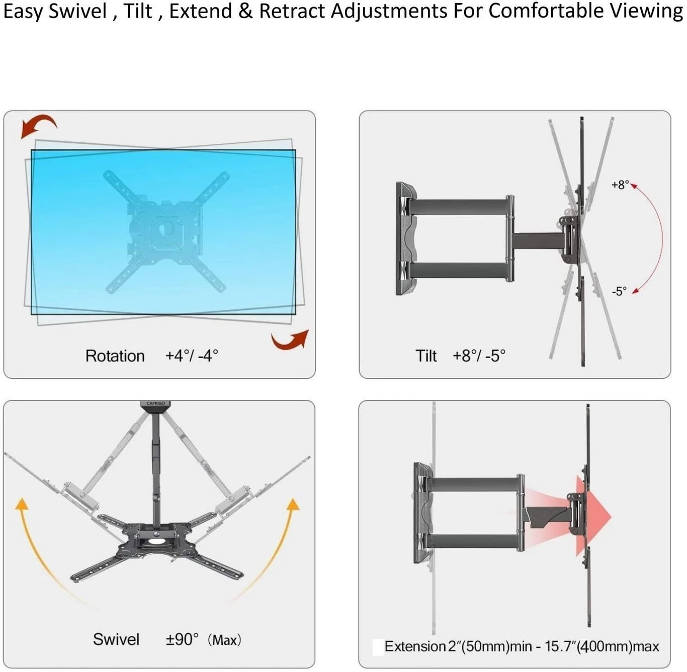 Swivel TV Wall Mount Bracket for 32–55 Inch TVs/Monitors | Adjustable Full Motion TV Mount